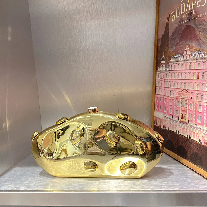 Acrylic Shell Shape Clutch Bag Gold Silver Blue Women Evening Party Cute Metal Shiny Purse Handbag 2025 Wholesale Clutch Bags