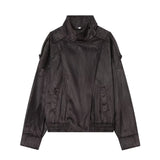 Women's Jacket 2026 Autunm  New Black Long Sleeve Pebble Faux Leather Jacket Motorcycle Style Personality Fashion