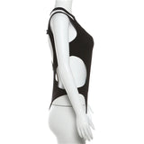 Gothic tops Y2k clothes sexy spicy hollow out bodysuit nigh clubwearr ashion women's patchwork slim fitting jumpsuit top tees