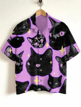 Men's Cat Graphics Shirts Short Sleeved Button Down Lapel Shirt For Summer Oversized Tops Vacation Casual Hawaiian Shirts