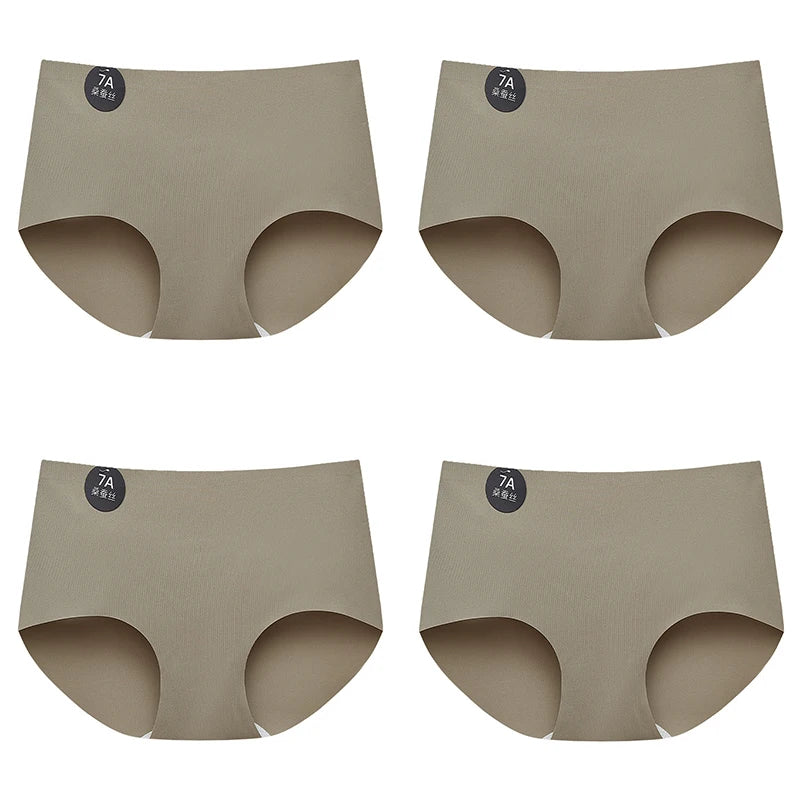 Falllsweet 4Pcs/Set Seamless Silk Briefs For Women Mulberry Silk Panties Comfortable Underpants Soft Lightweight Underwear M-2XL