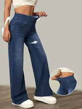 Women's Jeans New Elastic Waist High Stretch Loose Straight-Leg Pants Trendy Comfortable Versatile Cross-Border