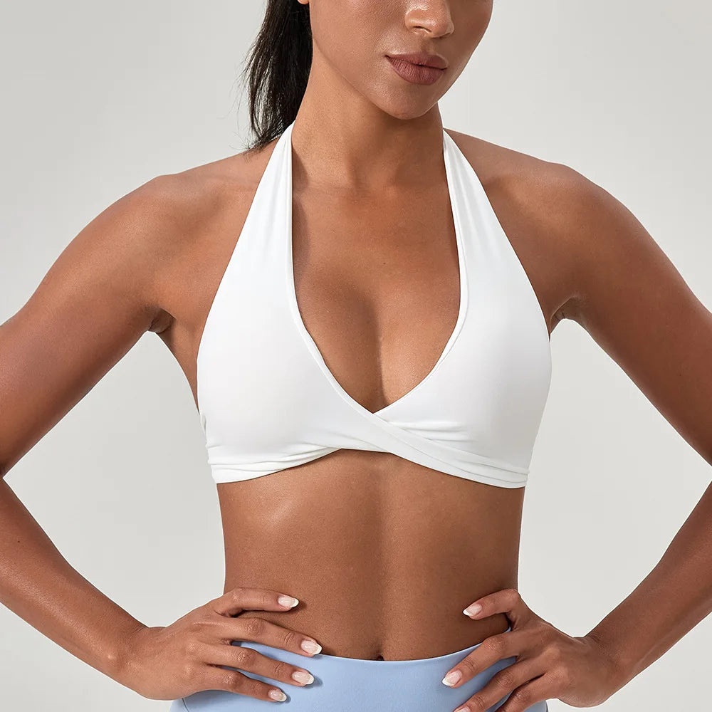 YOGA Naked Feeling Strappy Padded Sports Bras for Women - Fitness Workout Top Criss Cross Back Yoga sports Bras No steel ring