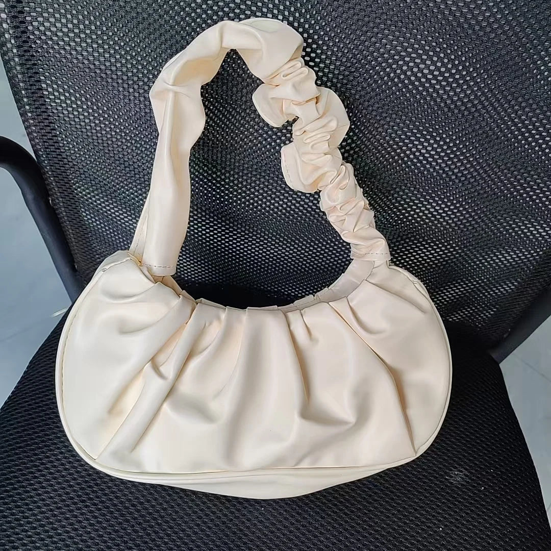 Fashion Pleated Handlebags for Women PU Cloud Bags Leisure Armpit Bag Shopping Shoulder Bags Dumpling Handbag Female Hand Bags