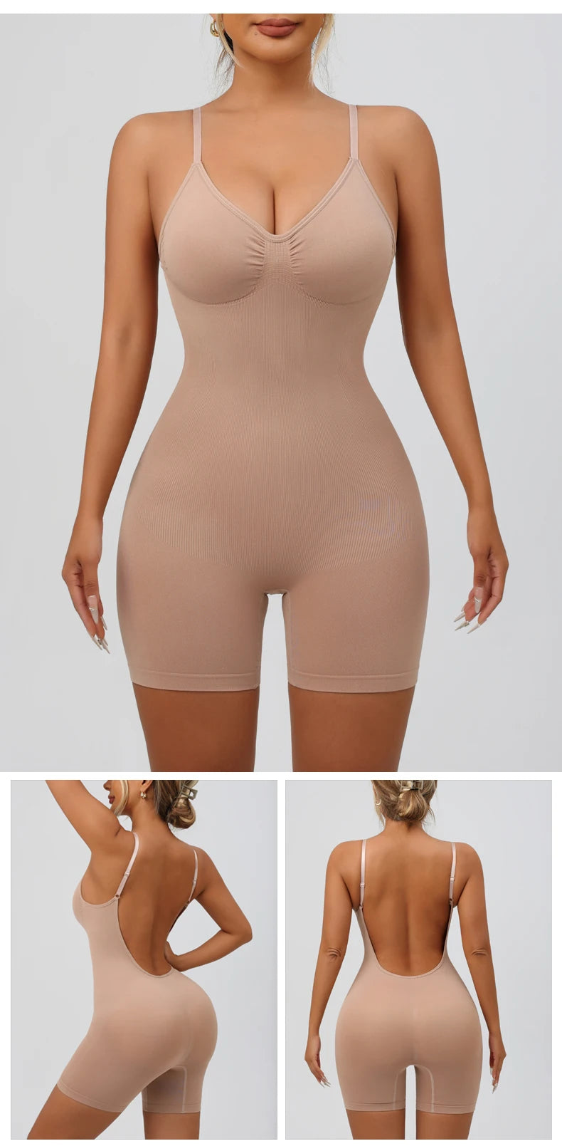 Flarixa Women's Low Back Seamless Bodysuit Tummy Control Hip Lifter Full Body Shaper Backless Shapewear Jumpsuit Slim Corset
