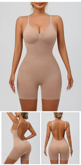 Flarixa Women's Low Back Seamless Bodysuit Tummy Control Hip Lifter Full Body Shaper Backless Shapewear Jumpsuit Slim Corset