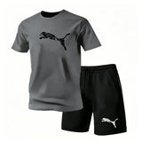 Men's new fashionable casual T-shirt shorts two-piece set 2026 men's summer outdoor sports breathable set