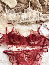 French Underwear Set Sexy Lace Flowers Embroidery Bra Set Women Intimates Summer Ultra Thin Breathable Bralette Lingerie Panties