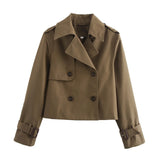 Ladies Vintage Cropped Trench Spring Autumn Jacket Women Streetwear Double Breasted Long Sleeve Top Female Chic Coat Outfits