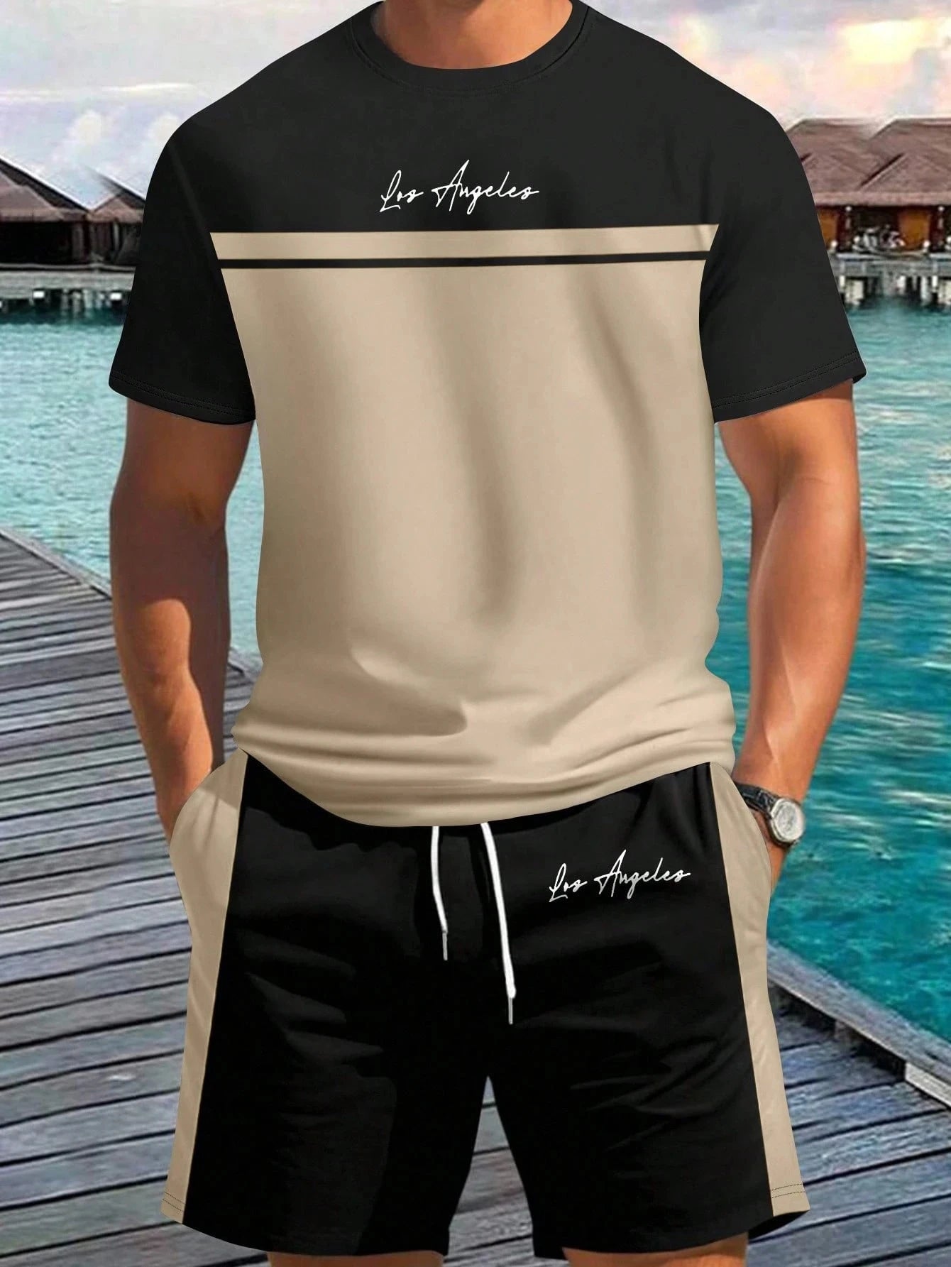 2026 Summer New Arrival Men's Letter Print Short-Sleeve T-Shirt Stylish Mens Shorts Set Vacation Beach Casual T-Shirt Summer Top