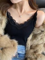 Lace Tank Top Women Cropped Cute Camis Sexy White Tank Tops Female Korean Sleeveless Black Vest Summer 2026 Coquette Y2k Clothes