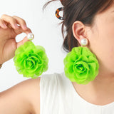 Chiffon flower multi-layer earrings, summer beach vacation style exaggerated earrings design, light luxury, niche