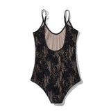 Sexy See Through Lace With Lining Backless Spaghetti Strap Bodysuit Woman Sling Tight Short Jumpsuit Slim Fit Rompers Playsuits