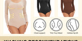 POKARLA Spandex Elastic Body Suit Shapewear Women Body Shaper Tummy Control Long Sleeve Open Crotch Round Neck Seamless Shapers