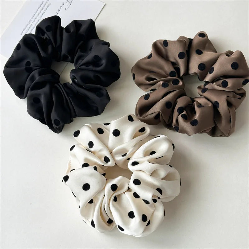 Korean Women Hair Simple Satin Scrunchies Wave Point Hair Band For Girls Ponytail Holder Rubber Bands Hair Ties Hair Accessories