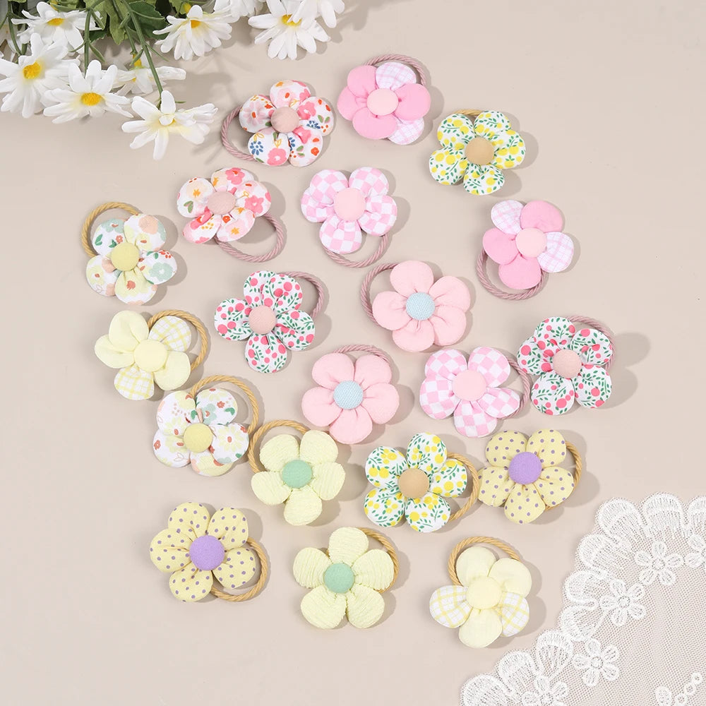 10Pcs/Set New Baby Girl Cute Colorful Flower Hair Bands Ponytail Holder Chilren Soft Scrunchies Rubber Kids Hair Accessories