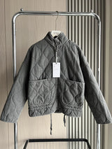 Women's Polyester Padded Jacket 2026New Arrival Vintage Lenzing Rayon High Collar Large Pocket Decorative Quilted Coat for Women