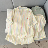 Women's sleepwear, summer short sleeved shorts, breathable and comfortable set, lapel cardigan, home clothes can be worn outside