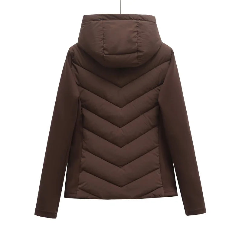 ETJ 2025 new  women's elegant fashion patchwork long sleeve standing collar hooded cotton jacket sport coat 8073227