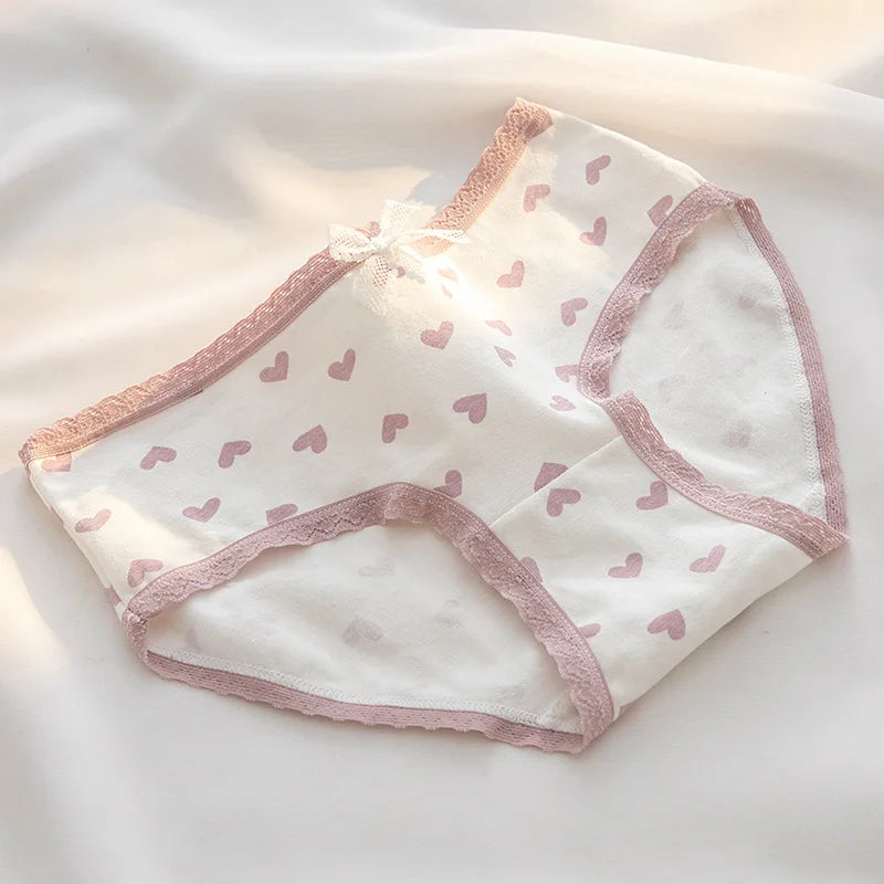 5Pcs Cute Love Cotton Panties For Women Underwear Print Panty Girls Briefs Breathable Soft Underpants Female Sexy Lingerie