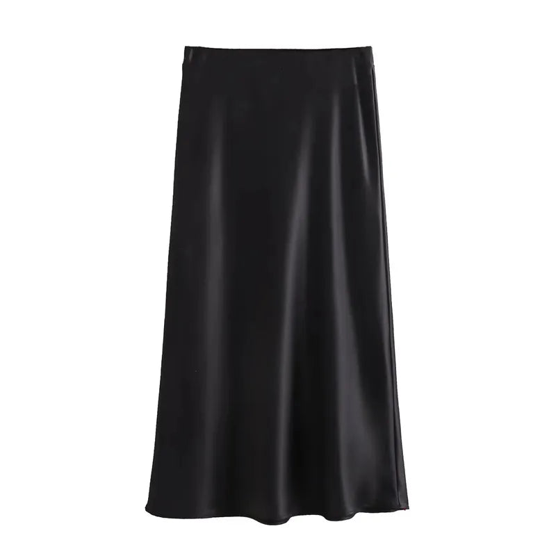 MUJER Woman 2026 Satin Skirt Women High Waist Long Skirts For Women Summer Black Midi Skirt Woman Office Elegant Women's Skirts