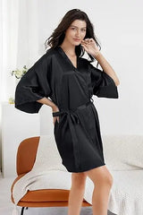 RB032 2018 New Silk Kimono Robe Bathrobe Women Silk Bridesmaid Robes Sexy Navy Blue Robes Satin Robe Ladies Dressing Gowns
