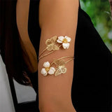 Bohemian Enamel Flower Cuff Bracelets for Women Fashion Gold Color Floral Upper Arm Open Bangle Beach Party Jewelry Gift