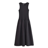 HXAO Women's Black Long Dresses 2025 Spring Sleeveless Elegant Dresses Fashion Casual Vintage Party Khaki Dresses Vestidos