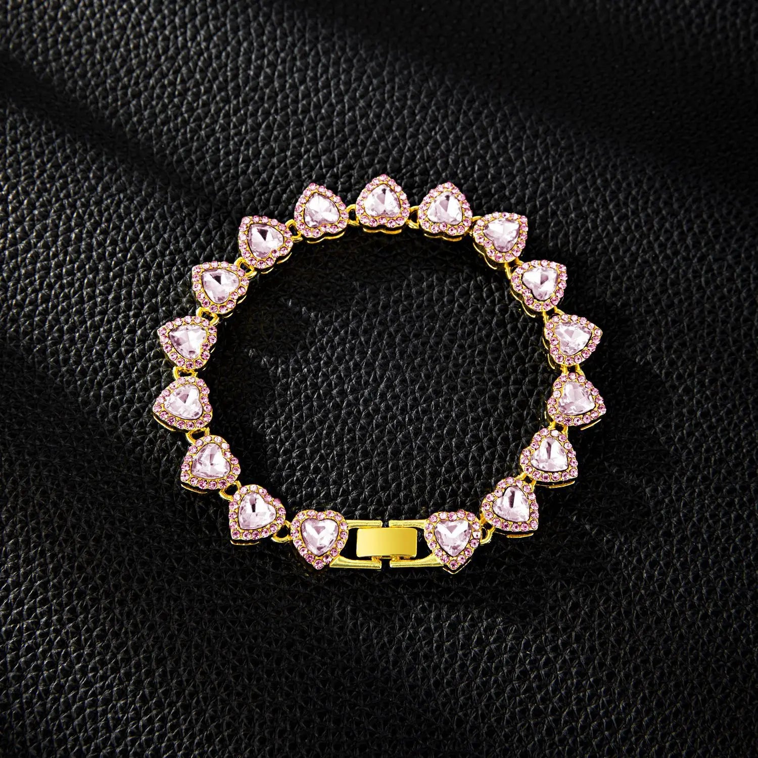 Yupsk 45CM/20CM Shiny Heart Rhinestone Hip Hop Rock Tennis Chain Bracelet Necklace for Women Men Trendy Jewelry Set Gift