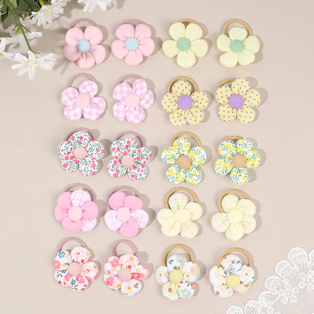 10Pcs/Set New Baby Girl Cute Colorful Flower Hair Bands Ponytail Holder Chilren Soft Scrunchies Rubber Kids Hair Accessories