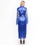 Womens Nightdress Sexy Long Lace Lingerie Nightwear Bath Robe Gown Imitation Ice Silk Nightdress Solid Color Nightgown