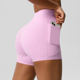 Women Sports Short With PocketedYoga Legging Shorts Squat Proof High Waist Fitness Tight Shorts Quick Drying Cycling Workout Gym