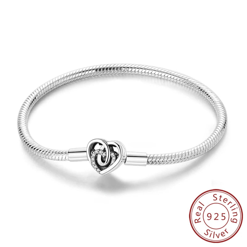 Bracelet Original 925 Sterling Silver Charm Bracelet 17-20CM Love Heart Pave Zirconia Bracelet for Women DIY Charm Jewelry Gifts