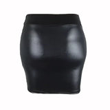 Women's High-Waist Slim Fit Mini Skirt Vintage Bodycon Hip Pencil Skirt Sexy Imitation PU Clubwear Ladies Office Clothing