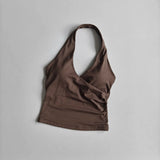 Women's Sexy V-Neck Fitness Bra Nude Sports Bra Hanging Neck Yoga Suit Vest Comfortable Breathable Gym Top for Active Wear