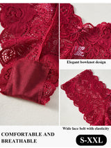 3PCS Elegant Women's Underwear V-shaped Waist Lace Floral Embroidery Panties Semi-Sheer Sexy Briefs Solid Color Lingerie