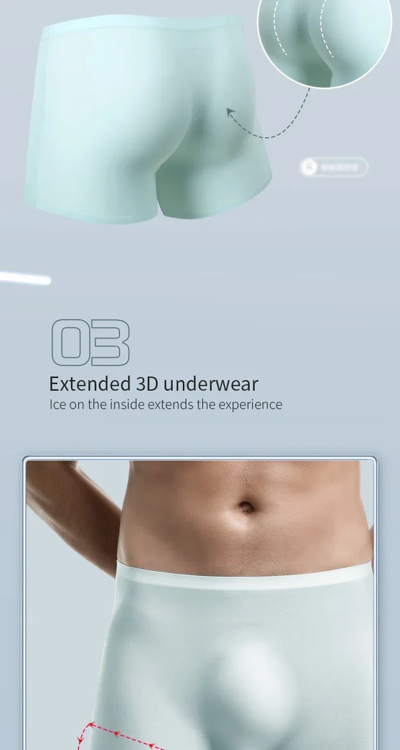 Men's underwear, men's 3D punched ice silk four-cornered pants, seamless thin, flat-cornered pants, extended sport, summer