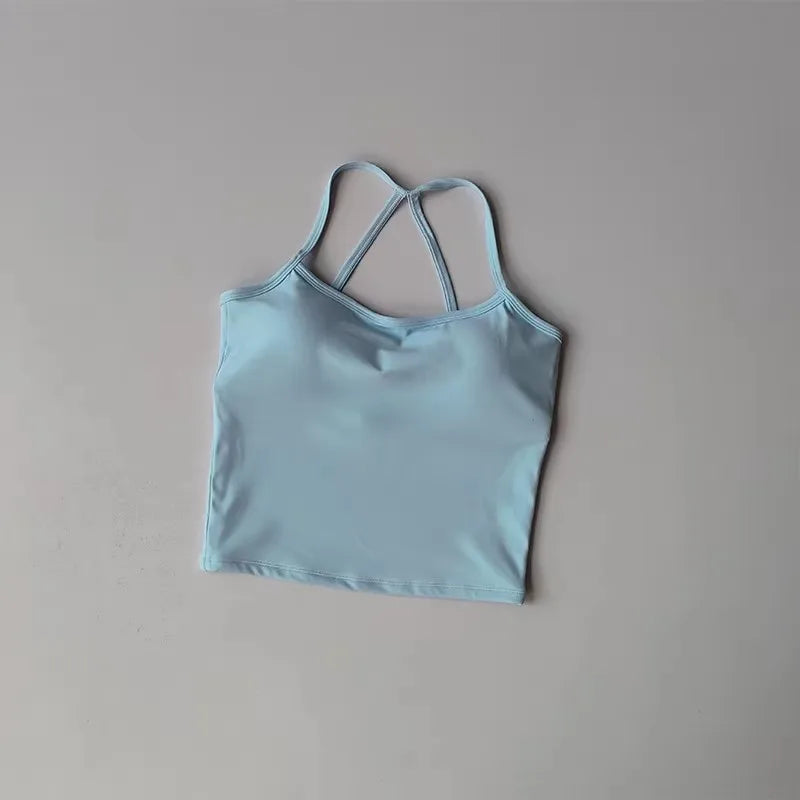 Seamless Nude Sports Bra Scrunch Push-up High Support Adjustable Thin Shoulder Strap Yoga Tank Top Women's Fitness Underwear Top