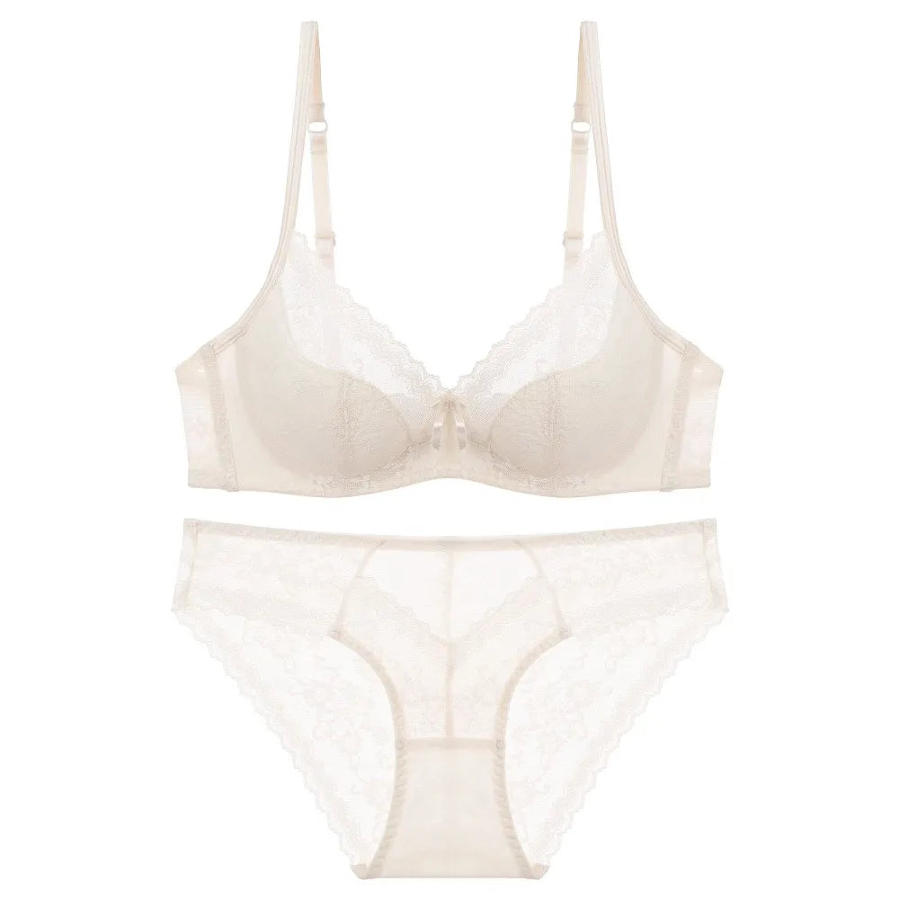 Summer Sexy Lace Embroidery Women Lingerie Set French Thin Cup Push Up Bra Comfort Breathable Underwear Ladies Bra Briefs Set