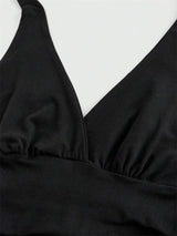 Solid V-neck Backless Halter Crop Top for Women Summer Sexy Y2K Sleeveless Ruched Top Streetwear