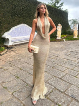Women's Sexy Stacked V Neck Sleeveless Backless Lace-up Knit Beach Maxi Dress 2026 Summer Swimsuit Cover Up Party Outfit K242