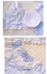 MOYISU Kawaii Lolita Bra Set, Bunny Ear Cutout No Wire Bralette Soft Sweetheart Lingerie Small Bust Pure Sexy Japanese Ya Ma Die