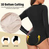 POKARLA Spandex Elastic Body Suit Shapewear Women Body Shaper Tummy Control Long Sleeve Open Crotch Round Neck Seamless Shapers