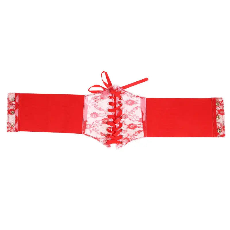 Fashion Women Waist Corset Flower Embroidery Elastic Waistband Black White Red Pink Wide Lace Slimming Body Belts Cummerbunds