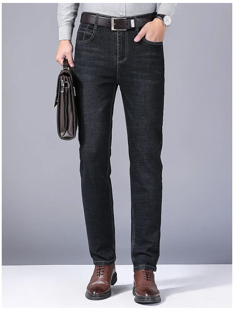 Men Fashion Straight Jeans Men 2026 New Stretch Slim Fit Pants Comfortable Soft Business Denim Trousers Male Brand Clothing
