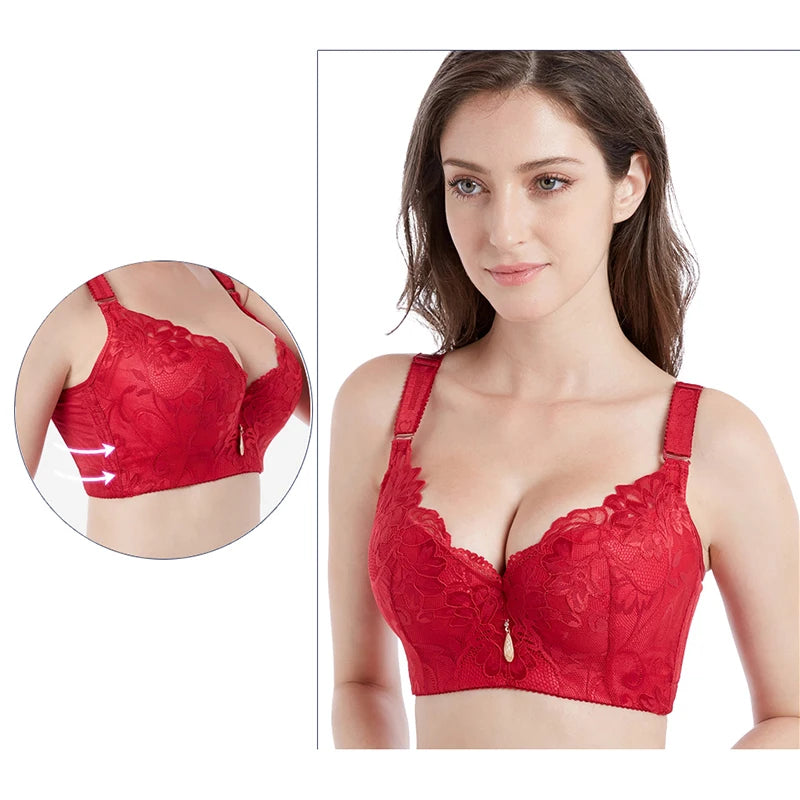 FallSweet Push Up Lace Bras for Women Sexy Plus Size Brassiere Comfort Underwear Female Wide Straps on the Back Sutian Feminino