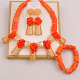 32inches 2Layers orange artifinal nigerian coral bead jewelry set wedding