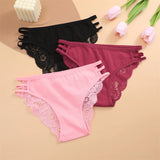 3PC/Set Women's Sexy Floral Lace Panties Low Rise Hollow Out Briefs Transparent Underwear Female Elastic Straps Soft Lingerie