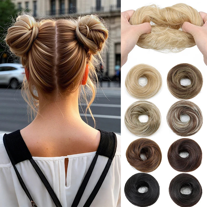 Elegant Synthetic Hair Bun for Women Soft Comfortable Chignon Style Elastic Rubber Band Scrunchy Updo Hairpiece