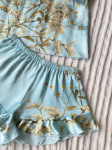Elegant Floral Print Cami Tops Ruffle Hem Shorts Pajama Set  Women's Sleepwear Loungewear